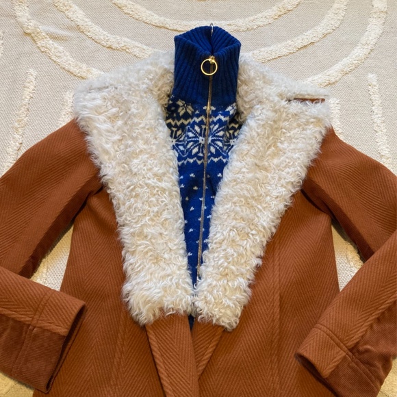 Tory Burch Lancaster Wool Fur Chevron Coat Orange - Picture 9 of 12